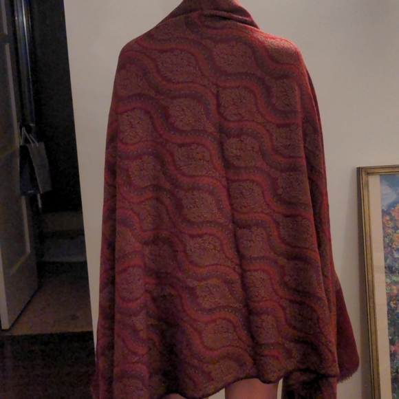 Red and army green Pashmina shawl 2 sided - Picture 4 of 7